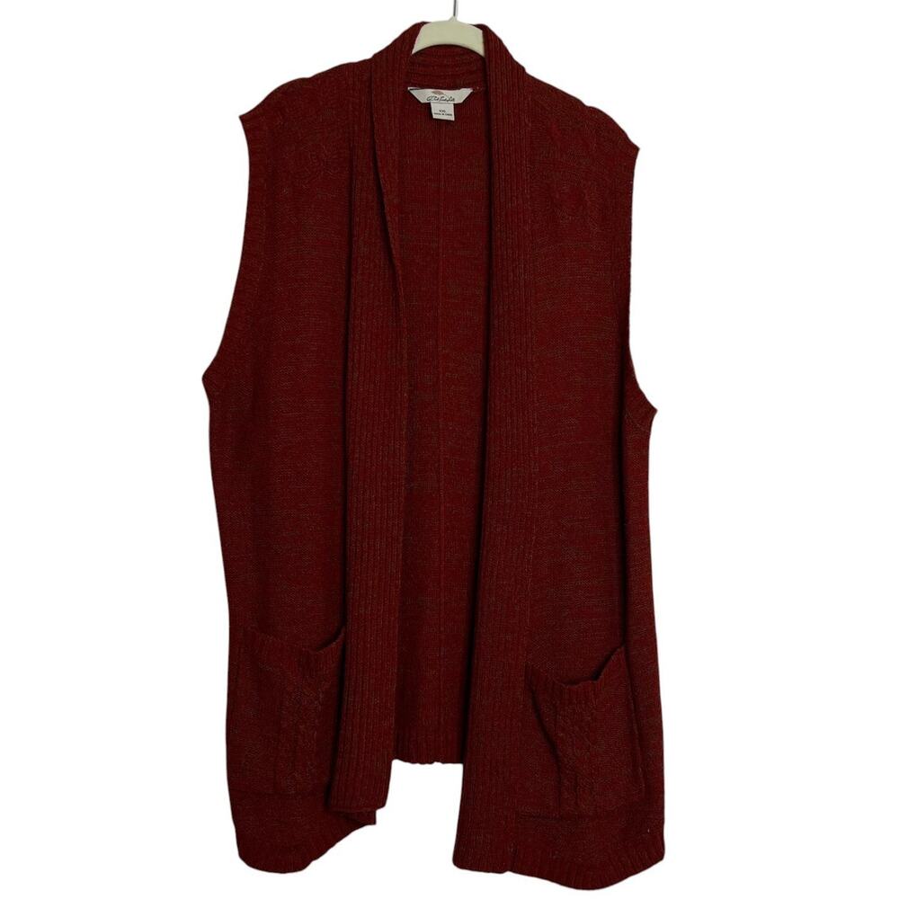 Bob Timberlake Womens Sweater Vest XXL Heathered Red Gray Longline Open Front